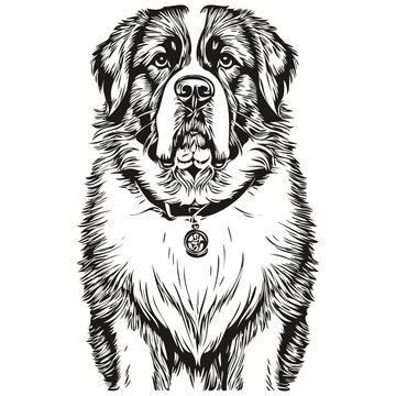 Saint Bernard dog engraved vector portrait, face cartoon vintage drawing in black and white