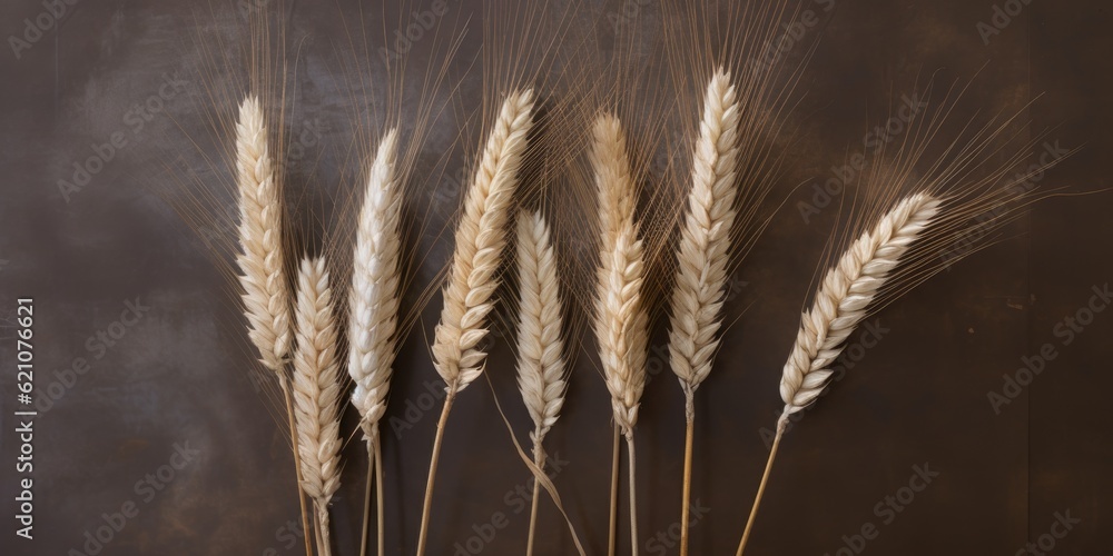 Poster a backdrop of white with three distinct wheat spikelets.