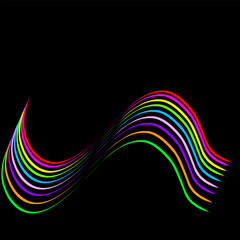 Abstract colorful wave. Rainbow curve lines on dark background.