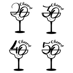 Cheers and fabulous 50th 40th and 30th birthday celebration. Cake topper shirt template for cut file set. Cheers to fifty forty years anniversary.