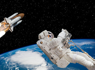 Astronaut and deep space. Science theme.  The elements of this image furnished by NASA.
