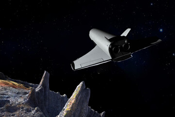 Spaceship flies in outer space. The elements of this image furnished by NASA.