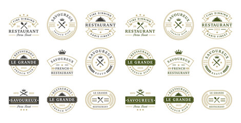 Vintage restaurant logos design templates collection. Restaurant ornament logo vector design elements set