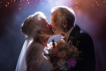 Capturing Love: Senior Couple's Heartwarming Wedding Ceremony Kiss - Powered by Adobe