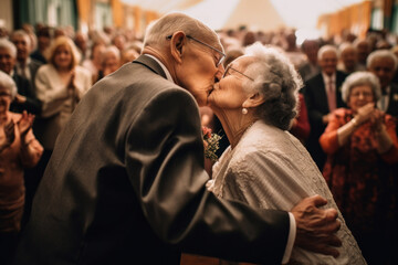 Mature Magic: Senior Couple's Enchanting Wedding Ceremony Kiss