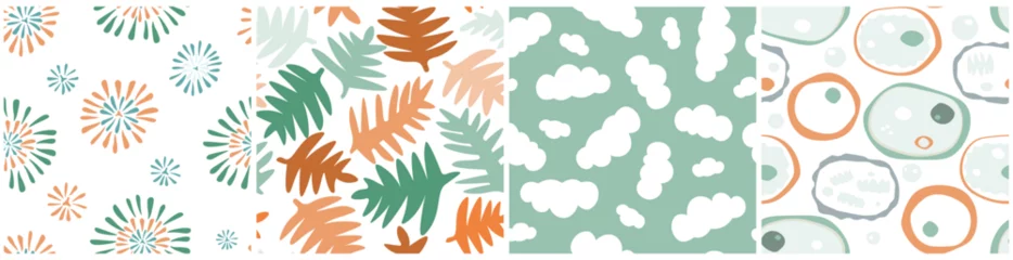 Fototapete The set is a seamless pattern with abstract flowers, petals, leaves, clouds. Simple natural forms. Vector graphics. © Ирина Горбунова
