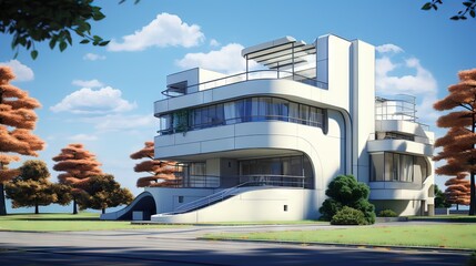 Modern building. AI generated art illustration.