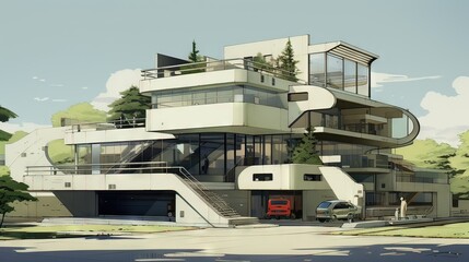 Fototapeta na wymiar Modern building. AI generated art illustration.