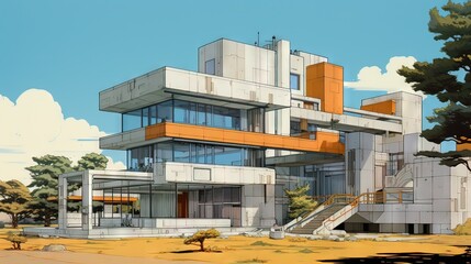 Fototapeta premium Modern building. AI generated art illustration.