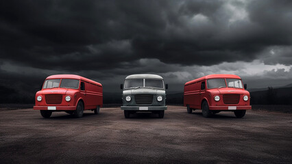 Fototapeta na wymiar Vintage multi-colored minibuses or minivans. Generative AI
