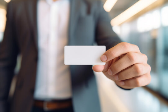 A person holding a business card in their hand