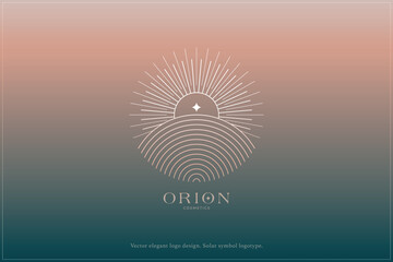 Celestial logo design, Star logotype, Planet, Space, Universe, Minimal Minimalistic, Sun, Rays, Satelite emblem