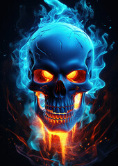 blue skull with fire coming out of its head, generative ai 