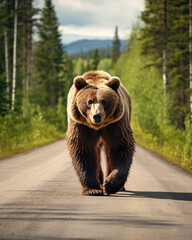 brown bear on a road, generative ai 