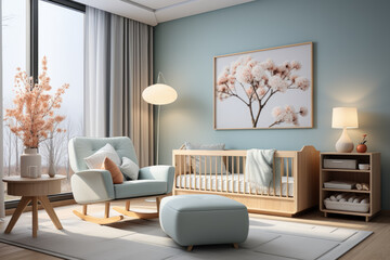 Modern baby room interior, showcasing a well-designed and cozy space for children. Generative Ai.