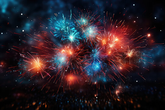A vibrant abstract holiday firework background, representing the concept of 4th of July celebrations and festivities. Generative Ai.