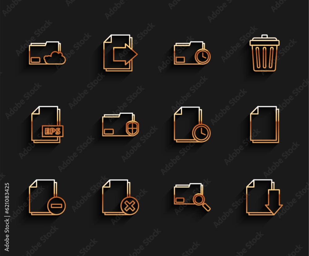 Aufkleber set line document with minus, delete file document, cloud storage text folder, search concept, downl