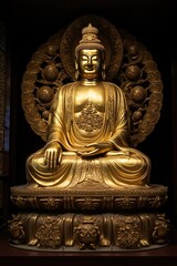 Golden Buddha statue in the temple. Created with Generative Ai technology.