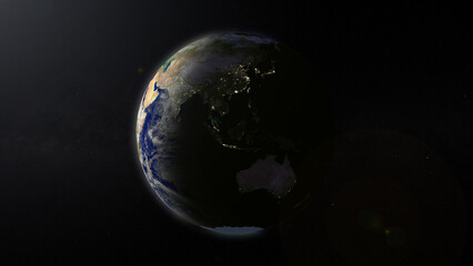 Fototapeta na wymiar Planet Earth focused on Australia and Southeast Asia by night. Illuminated cities on dark side of the Earth. Elements of this image furnished by NASA