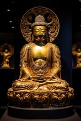 Obraz premium Golden Buddha statue in the temple. Created with Generative Ai technology.