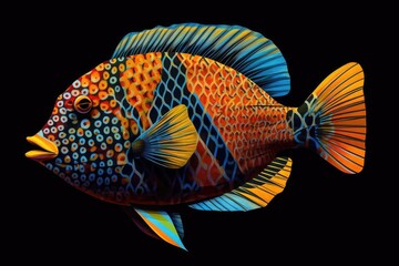 Paint-covered triggerfish (Rhinecanthus aculeatus). made using generative AI tools