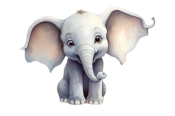Illustration of cute elephant character isolated on transparent png background. Generative AI.