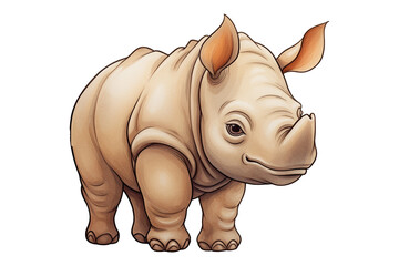 Fototapeta na wymiar Illustration of cute brown rhino character isolated on transparent png background. Generative AI.