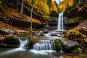 waterfall in autumn  generated by AI technology 