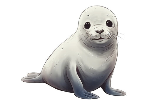 Illustration of cute seal character isolated on transparent png background. Generative AI.