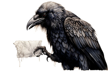 Fototapeta premium raven on a branch on a white background