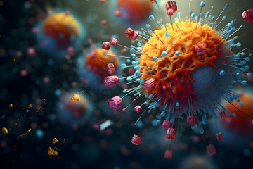 A vivid representation of immunotherapy, medical approach that leverages the body's immune system to fight diseases. Intersection of science and the body's innate healing power. - obrazy, fototapety, plakaty