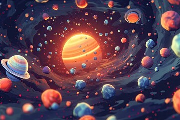 planets in a cartoon universe space game background. made using generative AI tools