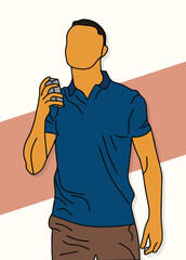 faceless illustration of a cool guy is using a smartphone