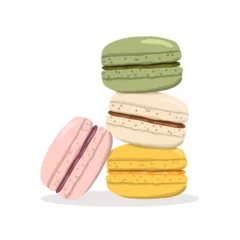 Foto op Canvas A set of macaroons of different colors and flavors..Sweet dessert. Traditional French almond cookies, macarons with different flavors and fillings in different colors. Vector illustration. Hand-drawn. © Tetiana Kiselova
