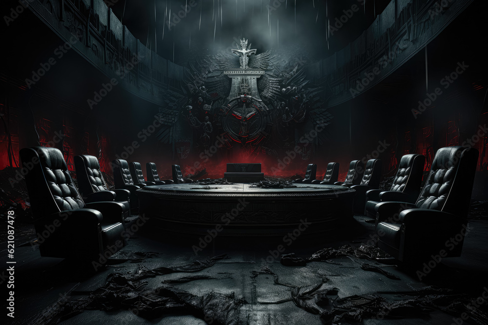 Poster depicting the concept of control and dictatorship, this image symbolizes the dynamics of management 