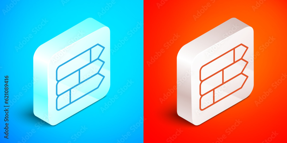 Poster isometric line pie chart infographic icon isolated on blue and red background. diagram chart sign. s