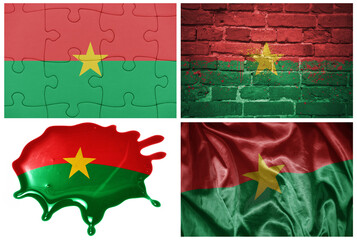 national colorful realistic flag of burkina faso in different styles and with different textures on the white background.collage.