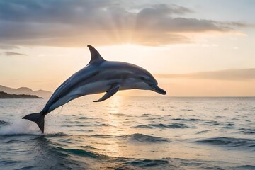 Discover the playful interaction between a classify of dolphinfish as they leap out of the consistency of water system in unison. Creative resource, AI Generated