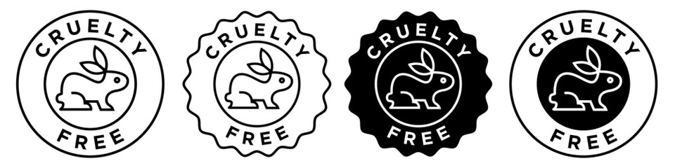 Cruelty free icon. vector set collection of not tested on animals like rabbit symbol. Bunny sign shows no harm to pets from cosmetic ingredients badge. Round web app ui mark stamp of skin care product