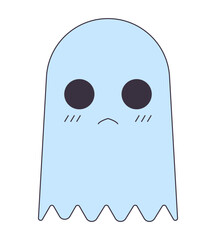 Unhappy cute ghost flat line color isolated vector object. Editable clip art image on white background. Simple outline cartoon spot illustration for web design