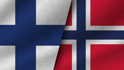 Norway and Finland Realistic Two Flags Together, 3D Illustration