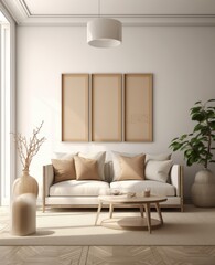 Minimalist modern interior mockup with pictures on the wall