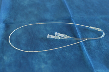 Umbilical catheter in a sterile surface. Two acess umbilical catheter   - obrazy, fototapety, plakaty
