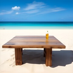 a wooden table back on the beach