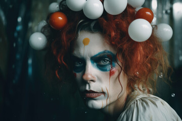 The Pierrot's Gaze: Clown Persona Staring into the Camera's Soul - Enigmatic Captivation - Generative AI