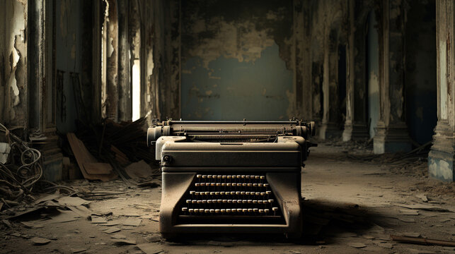 A typewriter in a dusty building, a writer's block