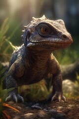 dangerous baby dinosaur background in the forest