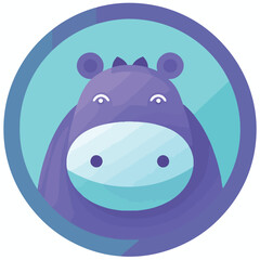 Hippo in icon, logo style. Cut doodle. cartoon image. 2d vector illustration