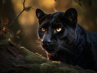 Black panther leopard on a tree wild animal

