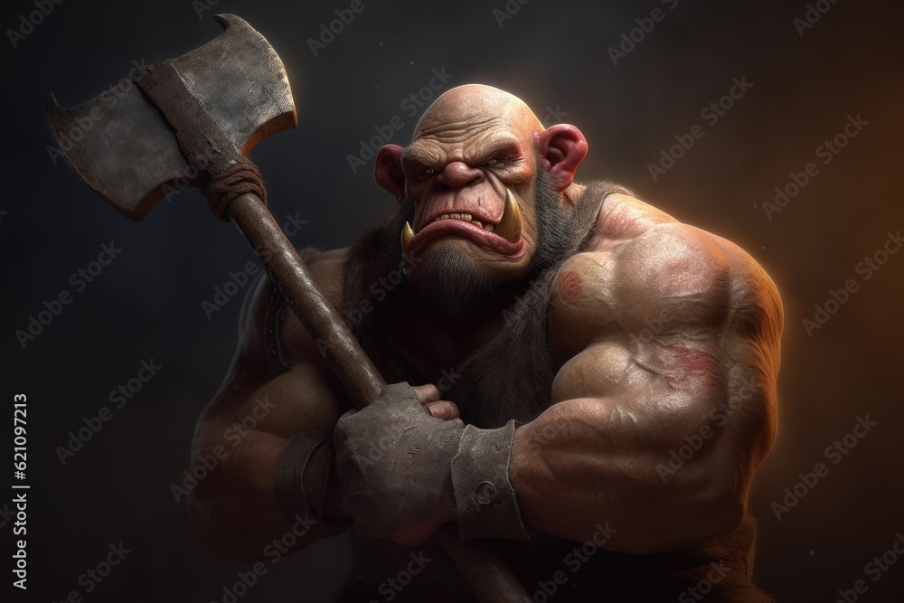 Wall mural orc, a monster from myth. an example of a fantasy. drawing of a goblin clutching an ax. made using g - Wall murals